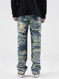 Men's Fake Ripped Print Street Straight-Leg Jeans