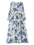 Spring Blue Floral Vacation Long Dress for Women