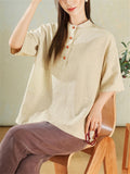 Female Simple Stand Collar Short Sleeve & Long Sleeve Linen Shirts