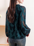 Women's Leisure Dark Green Jacquard Breathable Sleeve Chiffon Shirt