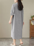 Comfortable Female Casual Long-sleeved Striped Shirtdress