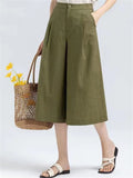 Semi-Elastic Slimming Wide Leg Cropped Pants for Ladies