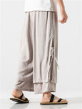 Men's Zen Buddhism Layered Side Slit Lace Up Linen Pants