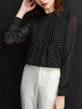 Women's Elegant Stand Collar Polka Dot Breathable Chiffon Shirt