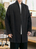 Men's Vintage Jacquard Cotton Linen Plush Liner Cardigan Coat