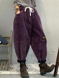 Velvet Drawstring Splicing Plus Size Women's Corduroy Harem Pants