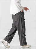 Vintage Decorative Knot Button Men Straight-Leg Pants