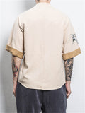 Crane Embroidery Casual Vintage T-shirts for Men