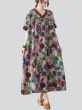 Women's V-neck Contrast Color Short Sleeve Floral Dress