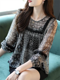 Summer Round Neck Breathable Printed Chiffon Shirt for Women