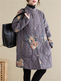 Women's Country Style Stand Collar Button Mid-Length Warm Cotton Coat