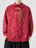 Men's Chinese Style Jacquard Long Sleeve Lapel Collar Shirt