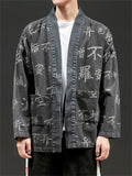 Chinese Style Hanzi Print Front Lace Up Denim Jacket for Men