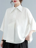 Plain Irregular 3/4 Sleeve Shirt for Ladies