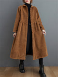 Long-sleeved Thick Single-breasted Corduroy Long Coats for Women