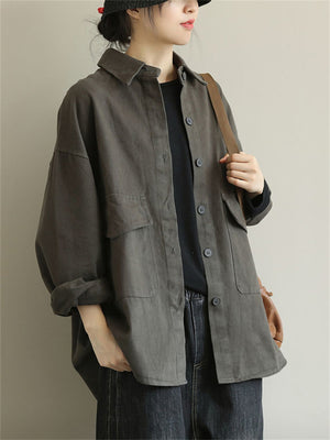 Women's Simple Daily Lapel Single-Breasted Chore Jacket