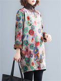 Women's Colorful Flower High Neck Plush Liner Winter Dress