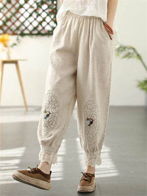 Women's Vintage Lace Patchwork Linen Harem Pants