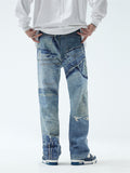 Men's Vintage Personality Contrast Color Patch Durable Jeans