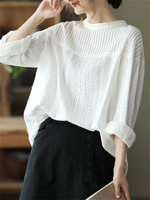 Female Solid Color Lace Hollow Out Long Sleeve Shirts