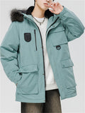 Men's Cargo Hooded Fur Collar White Duck Down Coats