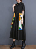 Chic Contrast Color Abstract Print Lapel Dress for Lady