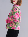 Female Sunflower Print Vivid Stand-up Collar Quilted Coat