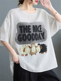 Female Cute Three Cartoon Sheep Print Crew Neck Shirts