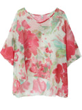 Sweet Red Floral Print See-Through Summer Shirt for Women