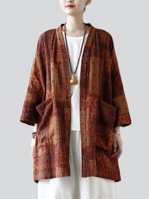 Female Oversized Ethnic Style Printed Mid-Length Jackets