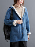 Women's Winter Keep Warm Plush Lining Corduroy Hooded Coat