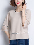 Women's Leisure Round Neck Hollow Out 3/4 Sleeve Shirt