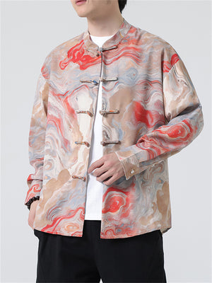 Male Colorful Auspicious Clouds Pattern Long Sleeve Jacket