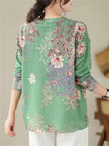 Women's Spring Floral Print Round Neck Long Sleeve Casual Shirt