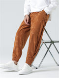 Men's Chinese Style Bamboo Leaf Pattern Side Button Corduroy Pants