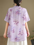 Women's Gentle Flower Embroidery Round Neck Half Sleeve Shirt