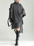 Vogue Turtleneck Irregular Hem Cape + Knitted Dress for Women