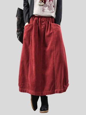 Retro Simple High-waist Solid Slimming Female Corduroy Skirts
