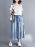 Female Lightweight Elastic Waist Drawstring Wide Leg Jeans