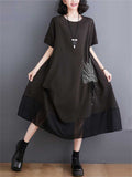 Lady Plus Size Irregular Retro Drawstring Pocket Dresses