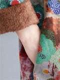 Women's Colorful Flower High Neck Plush Liner Winter Dress