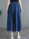 Female Simple Blue Big Size Wide Leg Denim Pants