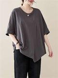 Oversized Irregular Hem Half Sleeve Soft Linen T-shirts for Women