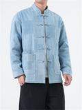 Streetwear Vintage Plaid Denim Jacket for Male