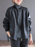 Women's Street Zip Up Oversized PU Leather Motorcycle Jacket