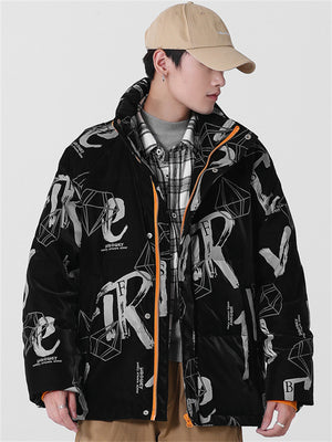 Men's Stylish Letter Print Warm White Duck Down Coat