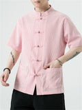 Men's Chinese Style Stand Collar Knot Button Summer Striped Shirt