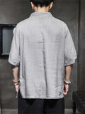 Men's Retro Linen V Neck Hanzi Embroideried Summer Shirt