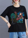 Summer Leisure Pullover Crew-neck Printed Women's Shirt