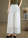 Double Lining Lace Hem Women's Elegant Wide-leg Pants